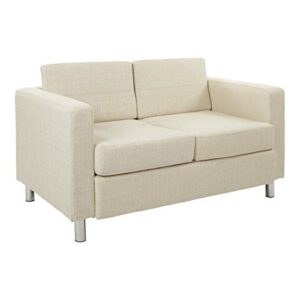 osp home furnishings pacific loveseat with padded box spring seats and silver finish legs, cream fabric