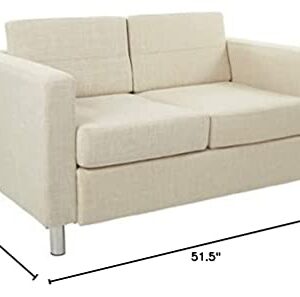 OSP Home Furnishings Pacific Loveseat with Padded Box Spring Seats and Silver Finish Legs, Cream Fabric