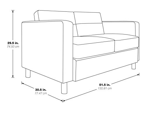 OSP Home Furnishings Pacific Loveseat with Padded Box Spring Seats and Silver Finish Legs, Cream Fabric