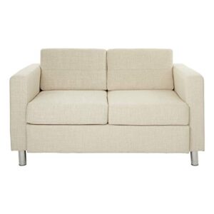 OSP Home Furnishings Pacific Loveseat with Padded Box Spring Seats and Silver Finish Legs, Cream Fabric
