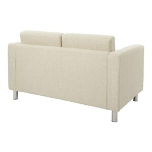 OSP Home Furnishings Pacific Loveseat with Padded Box Spring Seats and Silver Finish Legs, Cream Fabric