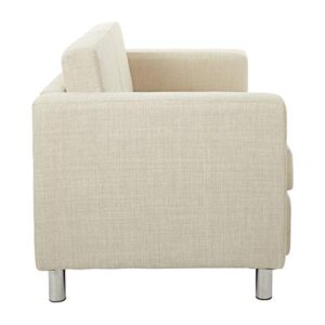 OSP Home Furnishings Pacific Loveseat with Padded Box Spring Seats and Silver Finish Legs, Cream Fabric