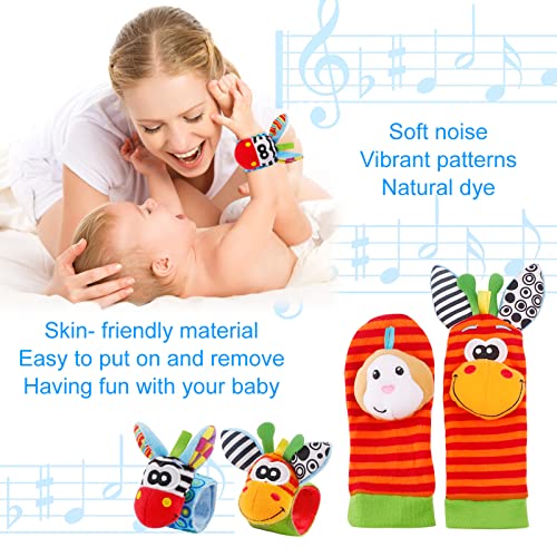 FancyWhoop Baby Socks Toys Wrist Rattle and Foot Finder 8 PCS Developmental Early Educational Toys Set Gift for Infant Newborn Girl Boy 0-3 3-6 Months
