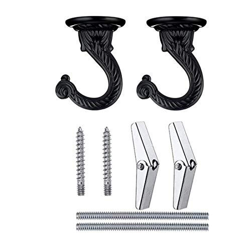 bnafes 2 Sets 55mm/2.17" Ceiling Metal Ceiling Hooks, Heavy Duty Swag Ceiling Hooks with Hardware for Hanging Plants/Chandeliers/Wind Chimes/Ornament (Black Color)