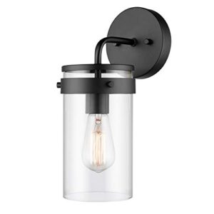 globe electric brookdale 1-light outdoor indoor wall sconce, matte black, clear glass shade