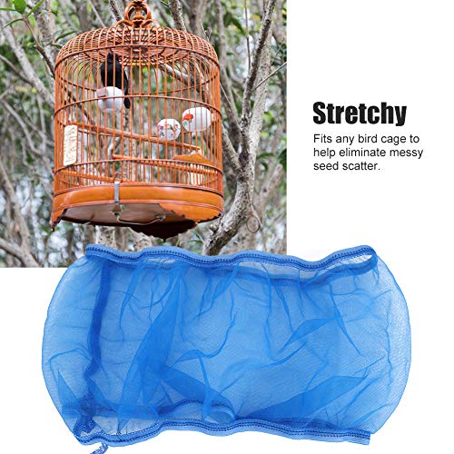 Strnek 2Pcs Bird Cage Cover Seed Catcher Birdcage Lightweight Soft Airy Polyester Mesh Cover Skirt Guard Universal Parrots Cage Accessories 26.0-52.0Inx6.7In (Small-Blue)