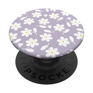 purple lilac - white daisy flower floral heart leaves popsockets swappable popgrip