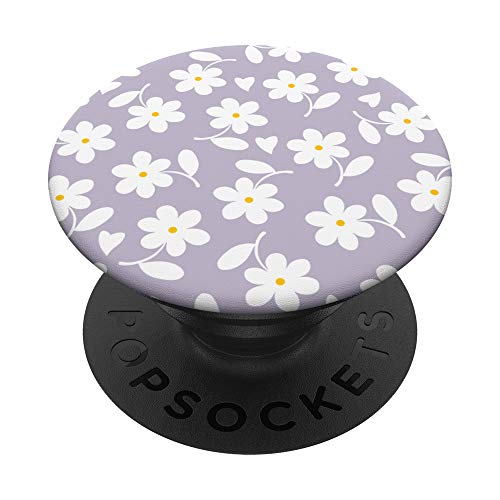 Purple Lilac - White Daisy Flower Floral Heart Leaves PopSockets Swappable PopGrip