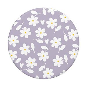 Purple Lilac - White Daisy Flower Floral Heart Leaves PopSockets Swappable PopGrip