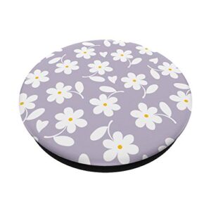 Purple Lilac - White Daisy Flower Floral Heart Leaves PopSockets Swappable PopGrip