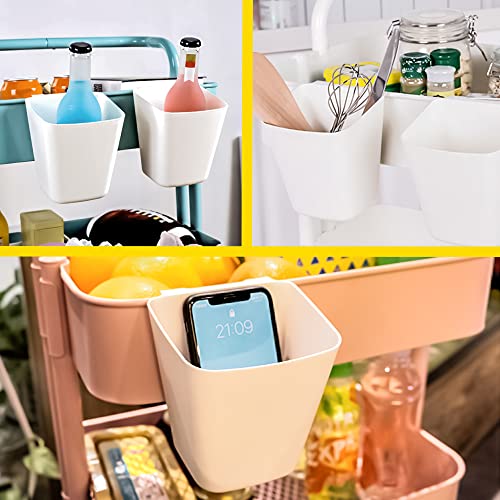 LeonBach 5 Pack White Hanging Cup Holders, Rolling Cart Accessories Hanging Pencil Holder Storage Containers Hanging Buckets Hanging Bins