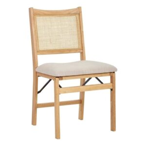 powell furniture linon lorna rattan cane wood folding dining side chair in beige