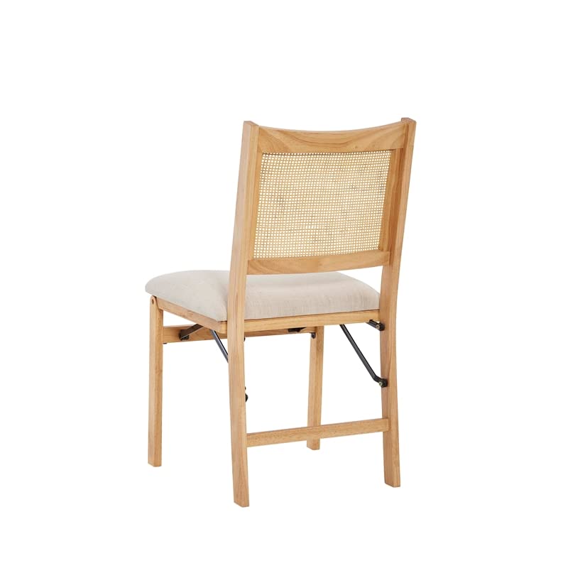 Powell Furniture Linon Lorna Rattan Cane Wood Folding Dining Side Chair in Beige