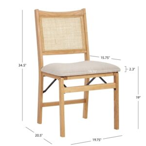 Powell Furniture Linon Lorna Rattan Cane Wood Folding Dining Side Chair in Beige