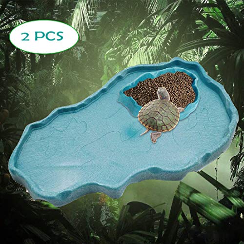 Reptile Food and Water Bowl Turtle Habitat Tortoise Feeder Large and Small Plastic Plates for A Set for Lizard Chameleon Iguana Snake Gecko 2 PCS