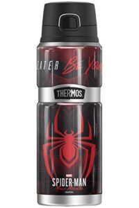 marvel - spider-man miles morales geometric logo thermos stainless king stainless steel drink bottle, vacuum insulated & double wall, 24oz