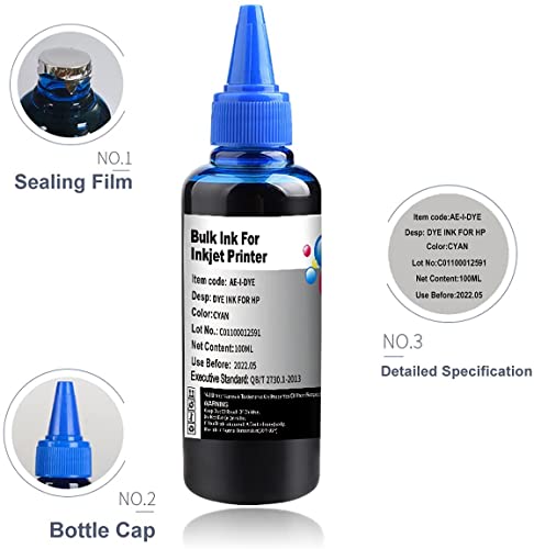 KSUMEI Ink Refill Kit for HP Printer Cartridges HP Ink 952 902 951 950 933 63 62 61 60 901 932 21 22 920 940 934 564 711 970 971 94 95 96,HP Ink Refill Kit (100ml x 4 Bottle) with 4 Syringes