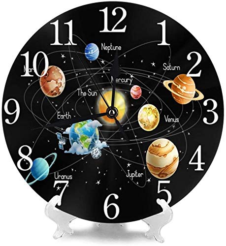 Tenghui Solar System Round Wall Clock Silent Non Ticking Battery Operated Easy to Read for Student Office School Home Decorative Clock Art