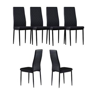 dining chairs set of 6 mid century modern noble style with upholstered cushion pu leather for dining room kitchen (black-set of 6)