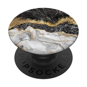 marble-like black with white and gold colors popsockets popgrip: swappable grip for phones & tablets