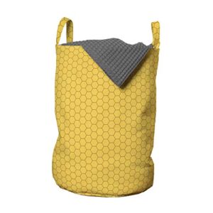 ambesonne honeycomb laundry bag, geometric pattern hexagons abstract composition modern art illustration, hamper basket with handles drawstring closure for laundromats, 13" x 19", yellow earth yellow