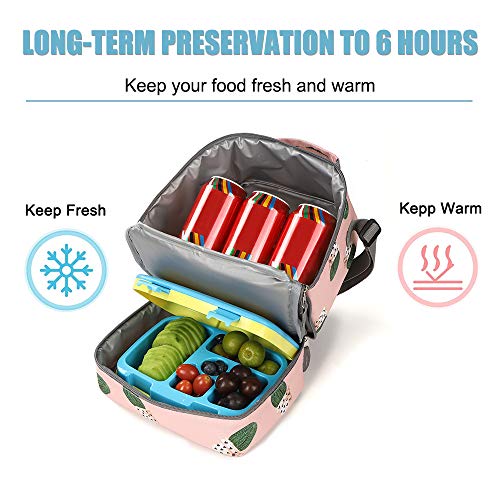 Tilami Lunch Bags Insulated Adjustable Strap Zipper, Two Compartments Cooler Bags, Bento Bags for Kids Toddlers, Cactus