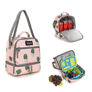 Tilami Lunch Bags Insulated Adjustable Strap Zipper, Two Compartments Cooler Bags, Bento Bags for Kids Toddlers, Cactus