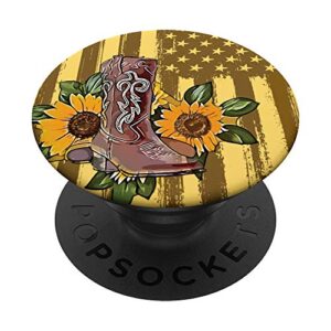 cute rodeo sunflower cowgirl boot farmer lover gift idea popsockets popgrip: swappable grip for phones & tablets