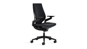 steelcase gesture office chair - cogent: connect licorice fabric, medium seat height, wrapped back, dark on dark frame, lumbar support, hard floor casters
