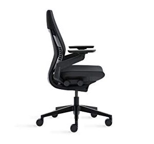 Steelcase Gesture Office Chair - Cogent: Connect Licorice Fabric, Medium Seat Height, Wrapped Back, Dark on Dark Frame, Lumbar Support, Hard Floor Casters