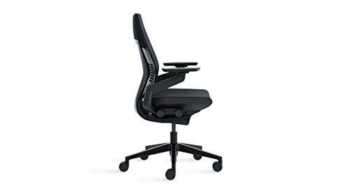 Steelcase Gesture Office Chair - Cogent: Connect Licorice Fabric, Medium Seat Height, Wrapped Back, Dark on Dark Frame, Lumbar Support, Hard Floor Casters