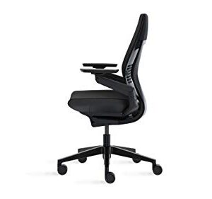 Steelcase Gesture Office Chair - Cogent: Connect Licorice Fabric, Medium Seat Height, Wrapped Back, Dark on Dark Frame, Lumbar Support, Hard Floor Casters