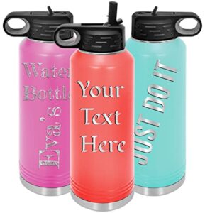 polar camel personalized water bottles 32oz with flip-top lid and straw, customized vacuum insulated flask, stainless steel sports double wall thermos, your logo name and text engraved in usa(coral)