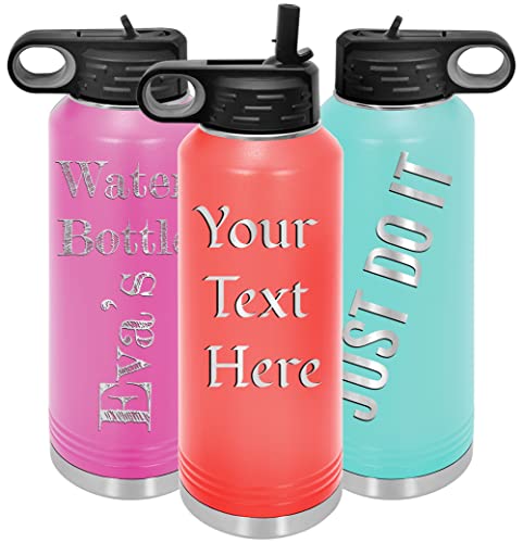 Polar Camel Personalized Water Bottles 32oz with Flip-Top Lid and Straw, Customized Vacuum Insulated Flask, Stainless Steel Sports Double Wall Thermos, Your Logo Name and Text Engraved in USA(Coral)