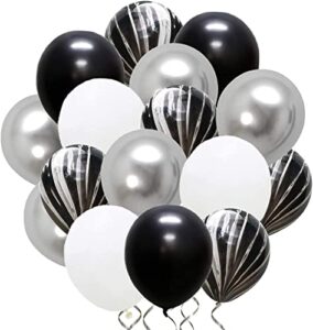marble black and white silver party set, 12 inches 50 pcs for holiday decoration birthday party wedding graduation anniversary bridal and baby latex balloons