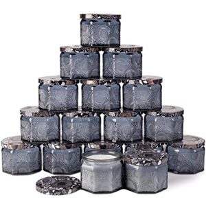 art secret 4oz embossed glass candle container with tin lid and labels (gray, octagon)
