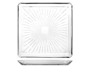 madlen cake plate glass stand square platter with geometric pattern - 9.5 inches
