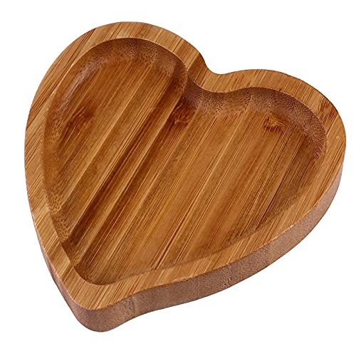 IMIKEYA Heart Shaped Bamboo Tray Wood Plate Wooden Rustic Farmhouse Serving Tray Plate for Home Restaurant Cake Cookie Plate Valentine Christmas Table Decor