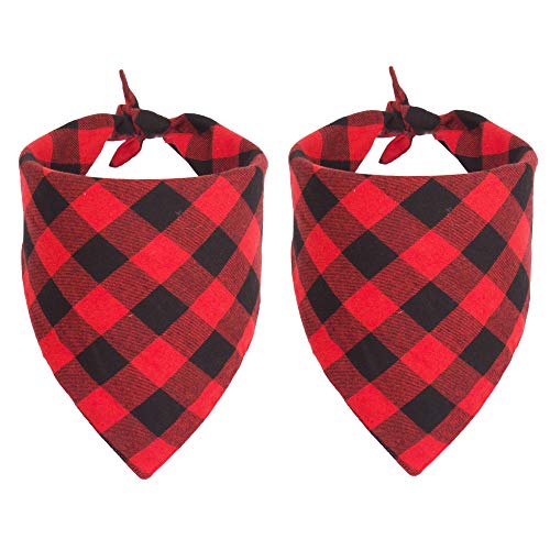 ADOGGYGO Christmas Dog Bandana Classic Buffalo Plaid Pet Bandana Triangle Bibs Kerchief Red Green Plaid Dog Scarfs for Small Medium Large Dogs Cats Pet (S, Red & Red)