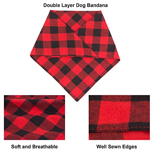 ADOGGYGO Christmas Dog Bandana Classic Buffalo Plaid Pet Bandana Triangle Bibs Kerchief Red Green Plaid Dog Scarfs for Small Medium Large Dogs Cats Pet (S, Red & Red)