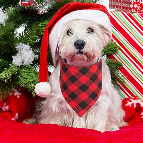 ADOGGYGO Christmas Dog Bandana Classic Buffalo Plaid Pet Bandana Triangle Bibs Kerchief Red Green Plaid Dog Scarfs for Small Medium Large Dogs Cats Pet (S, Red & Red)