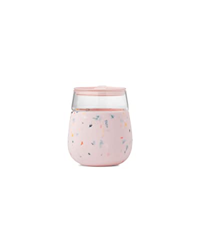 W&P Porter Portable Cocktail Glass with Protective Silicone Sleeve, Terrazzo Blush, 15 Ounces, On-the-Go, Reusable Wine Tumbler with Slide-lock Lid, Dishwasher Safe, 15 oz