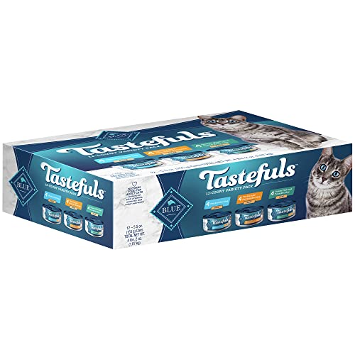 Blue Buffalo Tastefuls Natural Pate Wet Cat Food Variety Pack, Chicken, Turkey & Chicken and Ocean Fish & Tuna 5.5-oz Cans (12 Count - 4 of Each)