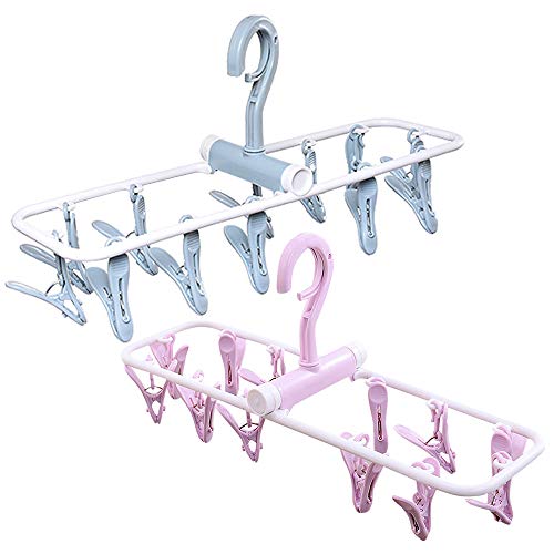 Groupcow 2 Pack Clip and Drip Hanger Portable Travel Hanger Drying Rack 12 Clips