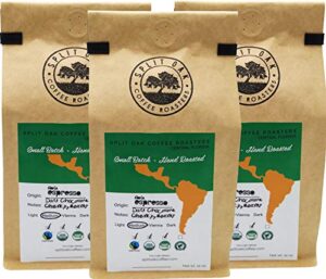 3 pack of perfect espresso blend whole beans. africa, indonesia and south america best beans. balanced mind blowing nona espresso, cherry and earthy notes, dark chocolate, caramel, creamy and walnut taste. try split oak coffee roasters!