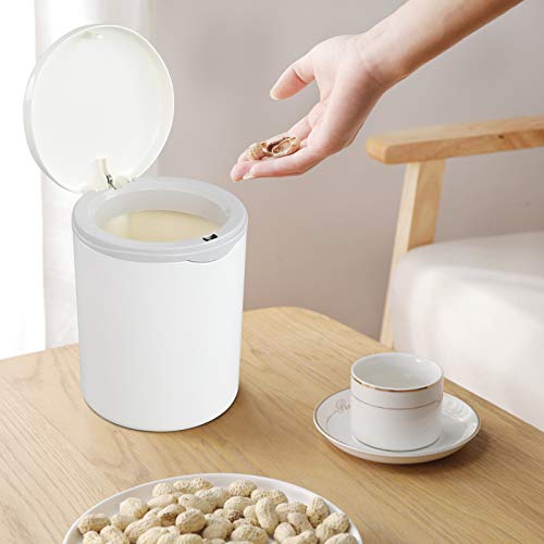 Asking 0.5 Gallon Mini Plastic Desktop Waste Can, Tiny Push Button Trash Can, White