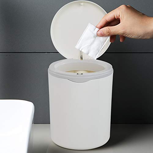 Asking 0.5 Gallon Mini Plastic Desktop Waste Can, Tiny Push Button Trash Can, White