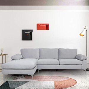 restar sectional couch left-hand facing, l-shaped couch for family living room, modern large velvet sectional sofa with an extra-wide chaise lounge (light grey)