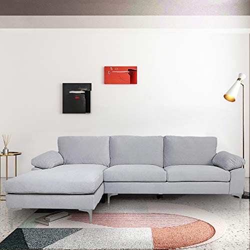 Restar Sectional Couch Left-Hand Facing, L-Shaped Couch for Family Living Room, Modern Large Velvet Sectional Sofa with an Extra-Wide Chaise Lounge (Light Grey)