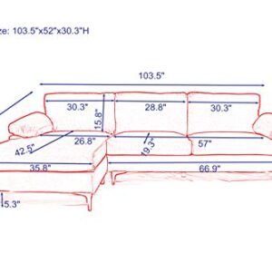 Restar Sectional Couch Left-Hand Facing, L-Shaped Couch for Family Living Room, Modern Large Velvet Sectional Sofa with an Extra-Wide Chaise Lounge (Light Grey)